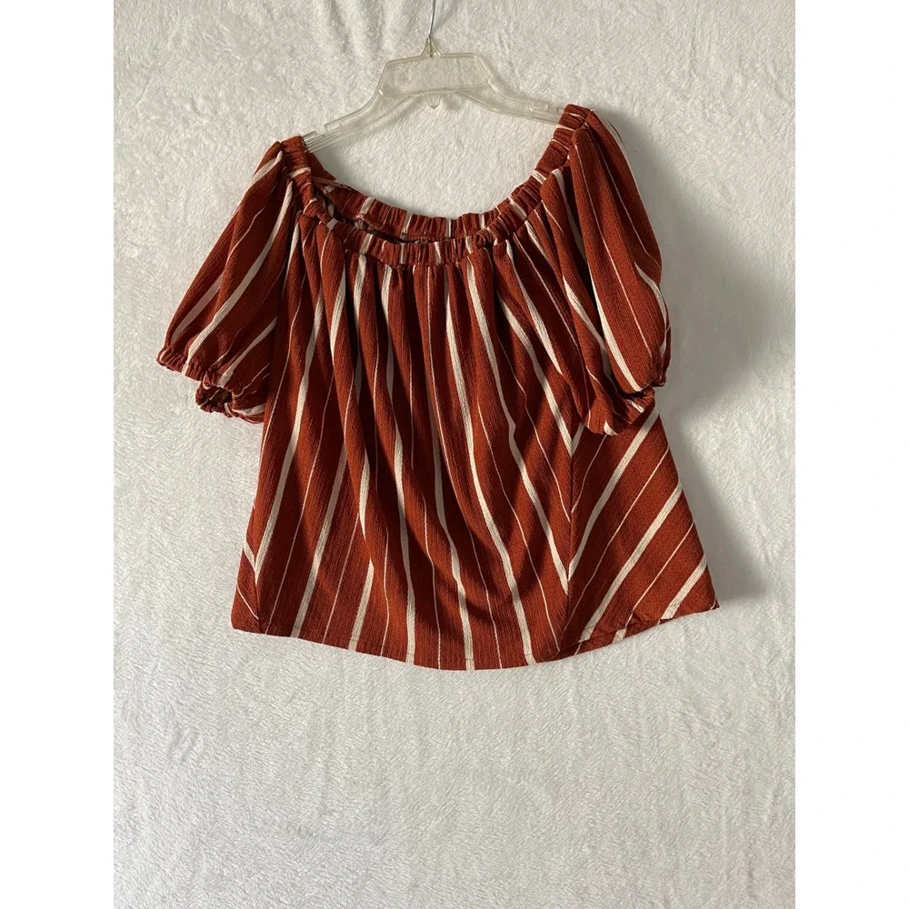 Anthropologie Eloise Striped Off The Shoulder Puff Sleeve Boho Blouse Top Sz XS